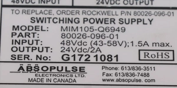 MIM105-Q6949 80026-096-01 Allen Bradley MIM105-Q6949 80026-096-01 Allen Bradley